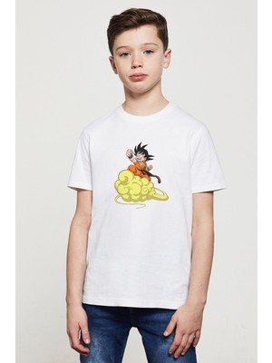 Qivi Anime Dragon Ball Baskılı Unisex Çocuk Beyaz T-Shirt