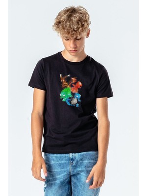 Qivi Pokemon Hd 3D Mobile Full Baskılı Unisex Çocuk Siyah T-Shirt
