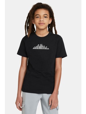 Qivi Silhouette New York City Baskılı Unisex Çocuk Siyah T-Shirt