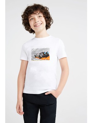 Qivi Back To The Future Car Baskılı Unisex Çocuk Beyaz T-Shirt