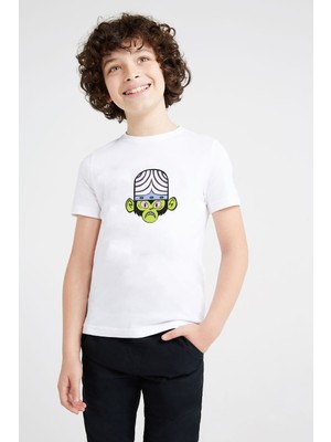 Qivi Powerpuff Girls Mojo Jojo Baskılı Unisex Çocuk Beyaz T-Shirt