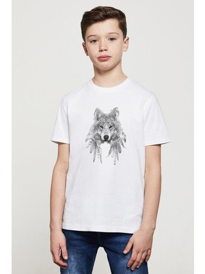 Qivi Kurt Baskılı Unisex Çocuk Beyaz T-Shirt