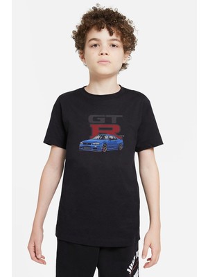 Qivi Gtr Baskılı Unisex Çocuk Siyah T-Shirt