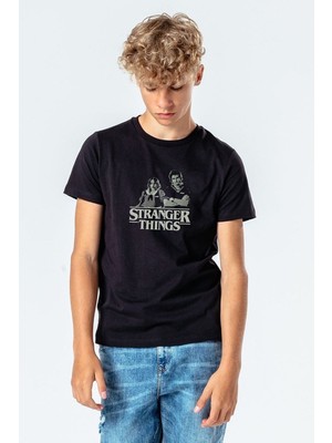 Qivi Stranger Things Ice Cream Anyone Baskılı Unisex Çocuk Siyah T-Shirt