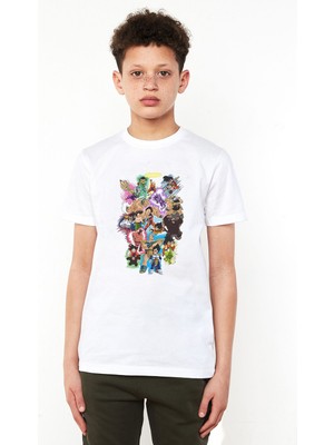 Qivi Anime Dragon Ball Adventures Of Goku Baskılı Unisex Çocuk Beyaz T-Shirt