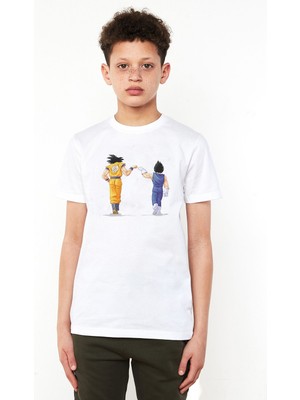 Qivi Anime Dragon Ball Baskılı Unisex Çocuk Beyaz T-Shirt