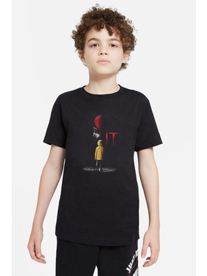 Qivi Pennywise Baskılı Unisex Çocuk Siyah T-Shirt