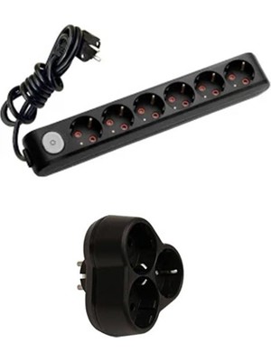 Viko Siyah Set Multi-Let 6'lı Anahtarlı Topraklı Çocuk Korumalı Grup Priz-5 Metre + 3'lü Yonca Fiş-Priz