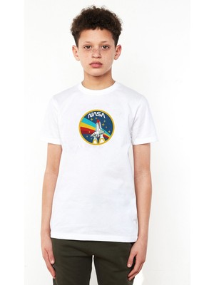 Qivi Nasa Rocket Logo Royalty Freenasa Baskılı Unisex Çocuk Beyaz T-Shirt