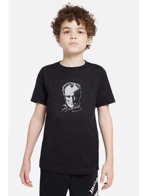 Qivi Atatürk 23 Nisan Baskılı Unisex Çocuk Siyah T-Shirt