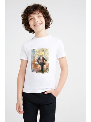 Qivi Anime One Piece King Baskılı Unisex Çocuk Beyaz T-Shirt
