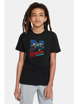 Qivi Anime Dragon Ball Baskılı Unisex Çocuk Siyah T-Shirt