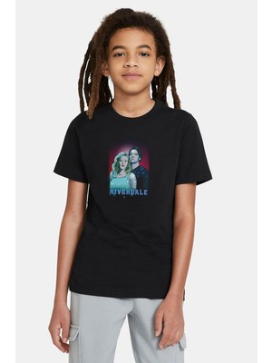 Qivi Riverdale Betty & Jughead Wallpaper Baskılı Unisex Çocuk Siyah T-Shirt