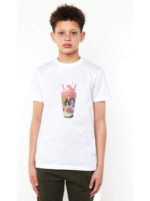 Qivi Riverdale Milkshake Baskılı Unisex Çocuk Beyaz T-Shirt