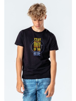 Qivi Pubg Stay Out Baskılı Unisex Çocuk Siyah Tshirt