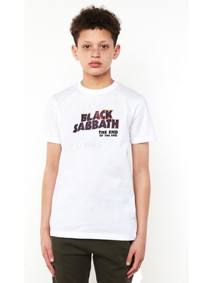Qivi Black Sabbath Arc Reactor Logo Baskılı Unisex Çocuk Beyaz T-Shirt
