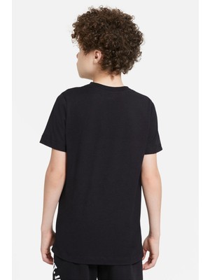 Qivi Mk Baskılı Unisex Çocuk Siyah T-Shirt
