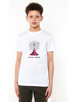 Qivi Nasa Uzay Baskılı Unisex Çocuk Beyaz T-Shirt