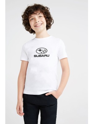Qivi Araba Subaru Logo Baskılı Unisex Çocuk Beyaz Tshirt