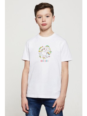Qivi Unicorn Bring It On Unicorn With Baskılı Unisex Çocuk Beyaz T-Shirt