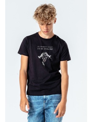 Qivi Joker I'd Be Insane Baskılı Unisex Çocuk Siyah T-Shirt