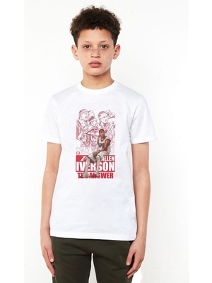 Qivi Allen Iverson Baskılı Unisex Çocuk Beyaz T-Shirt