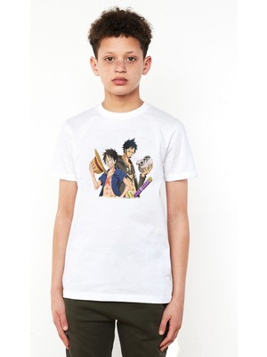 Qivi Anime One Piece Baskılı Unisex Çocuk Beyaz T-Shirt