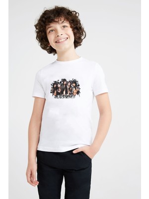 Qivi Black Veil Brides Group Baskılı Unisex Çocuk Beyaz T-Shirt