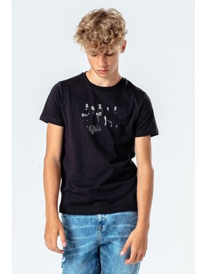 Qivi Opeth Baskılı Unisex Çocuk Siyah T-Shirt