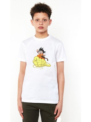 Qivi Anime Dragon Ball Baskılı Unisex Çocuk Beyaz T-Shirt