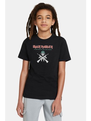 Qivi Iron Maiden Baskılı Unisex Çocuk Siyah T-Shirt