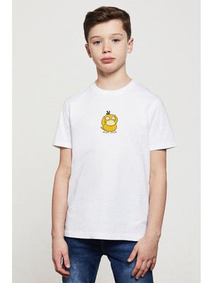 Qivi Pokemon Psyduck Baskılı Unisex Çocuk Beyaz T-Shirt