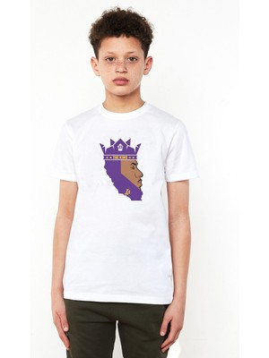 Qivi The King 23 La Basketbol Baskılı Unisex Çocuk Beyaz T-Shirt