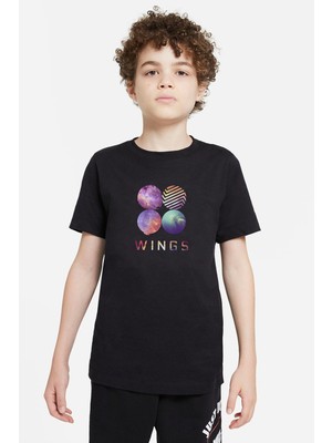 Qivi Bts Wings K Pop Baskılı Unisex Çocuk Siyah T-Shirt