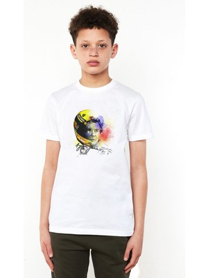 Qivi Formula F1 Ayrton Senna F1 Car Baskılı Unisex Çocuk Beyaz T-Shirt