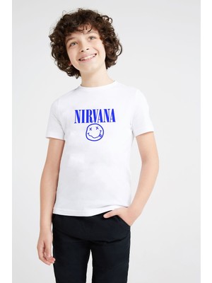 Qivi Nirvana Baskılı Unisex Çocuk Beyaz Tshirt