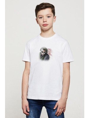 Qivi Joker Dizi Film Baskılı Unisex Çocuk Beyaz T-Shirt