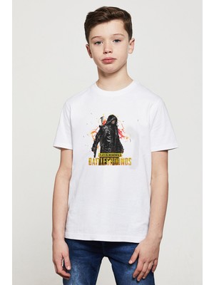 Qivi Pubg Playerunknown's Battlegrounds Soldier Baskılı Unisex Çocuk Beyaz T-Shirt