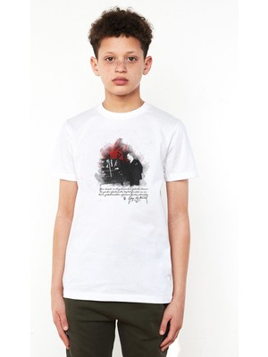 Qivi Öğretmenler Günü Ataturk Baskılı Unisex Çocuk Beyaz T-Shirt