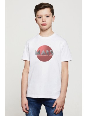 Qivi Nasa Mars Baskılı Unisex Çocuk Beyaz T-Shirt