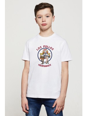 Qivi Breaking Bad Los Pollos Hermanos Baskılı Unisex Çocuk Beyaz T-Shirt