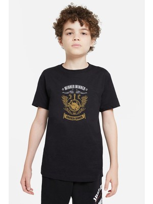 Qivi Pubg Chicken Dinner Baskılı Unisex Çocuk Siyah T-Shirt