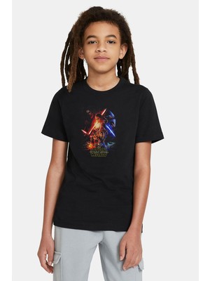 Qivi Star Wars Afiş Baskılı Unisex Çocuk Siyah T-Shirt