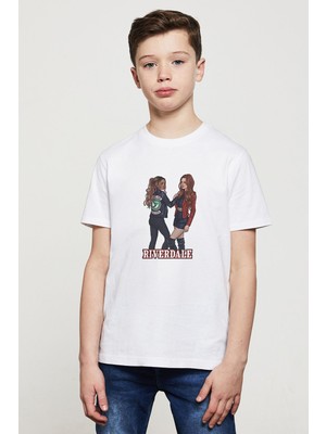 Qivi Riverdale Cheryl & Toni Baskılı Unisex Çocuk Beyaz T-Shirt