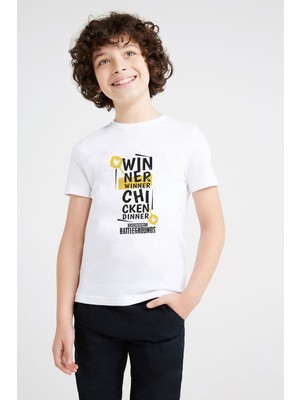 Qivi Pubg Winner Winner Baskılı Unisex Çocuk Beyaz Tshirt
