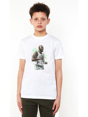 Qivi Basketci Basketbol Baskılı Unisex Çocuk Beyaz T-Shirt