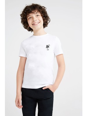 Qivi Aslan Burcu Baskılı Unisex Çocuk Beyaz Tshirt
