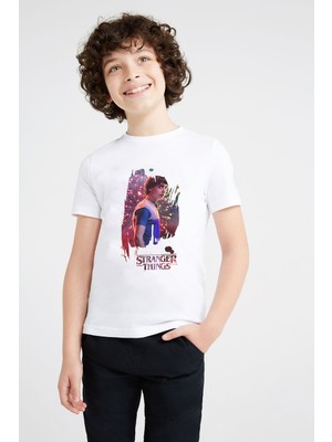 Qivi Stranger Things Will Wallpaper Baskılı Unisex Çocuk Beyaz T-Shirt