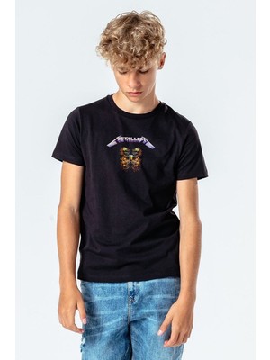 Qivi Metallica Skull Metal Rock Music Baskılı Unisex Çocuk Siyah T-Shirt