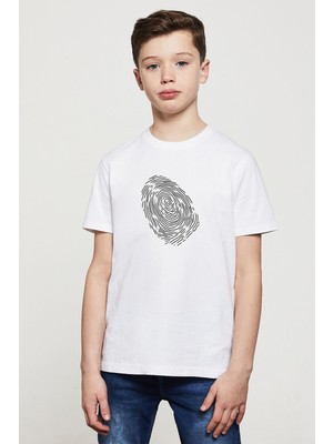 Qivi Parmak Izi Dna Baskılı Unisex Çocuk Beyaz T-Shirt